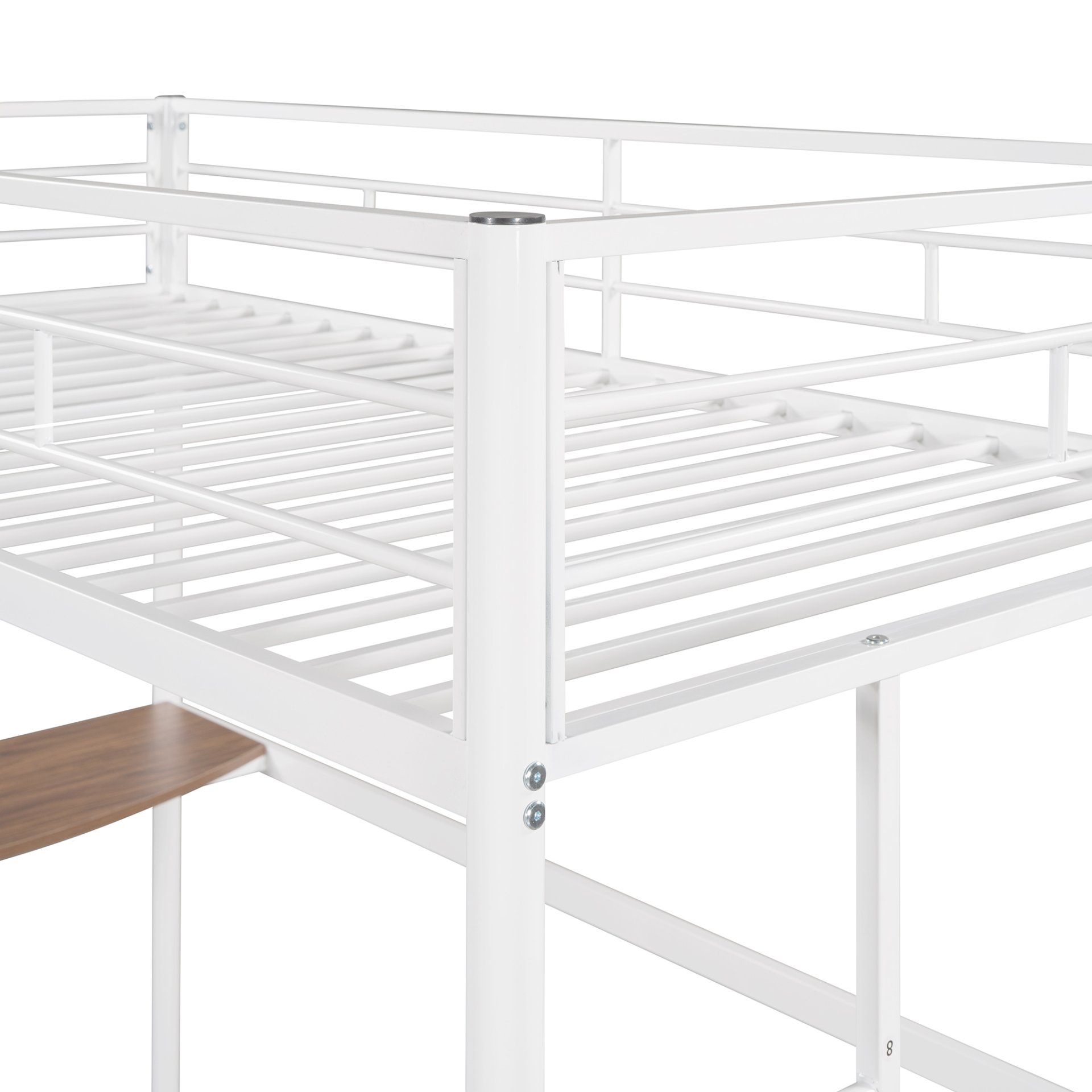 Twin Over Full Metal Bunk Bed With Desk, Ladder And Quality Slats For Bedroom - Metallic White - Image 9