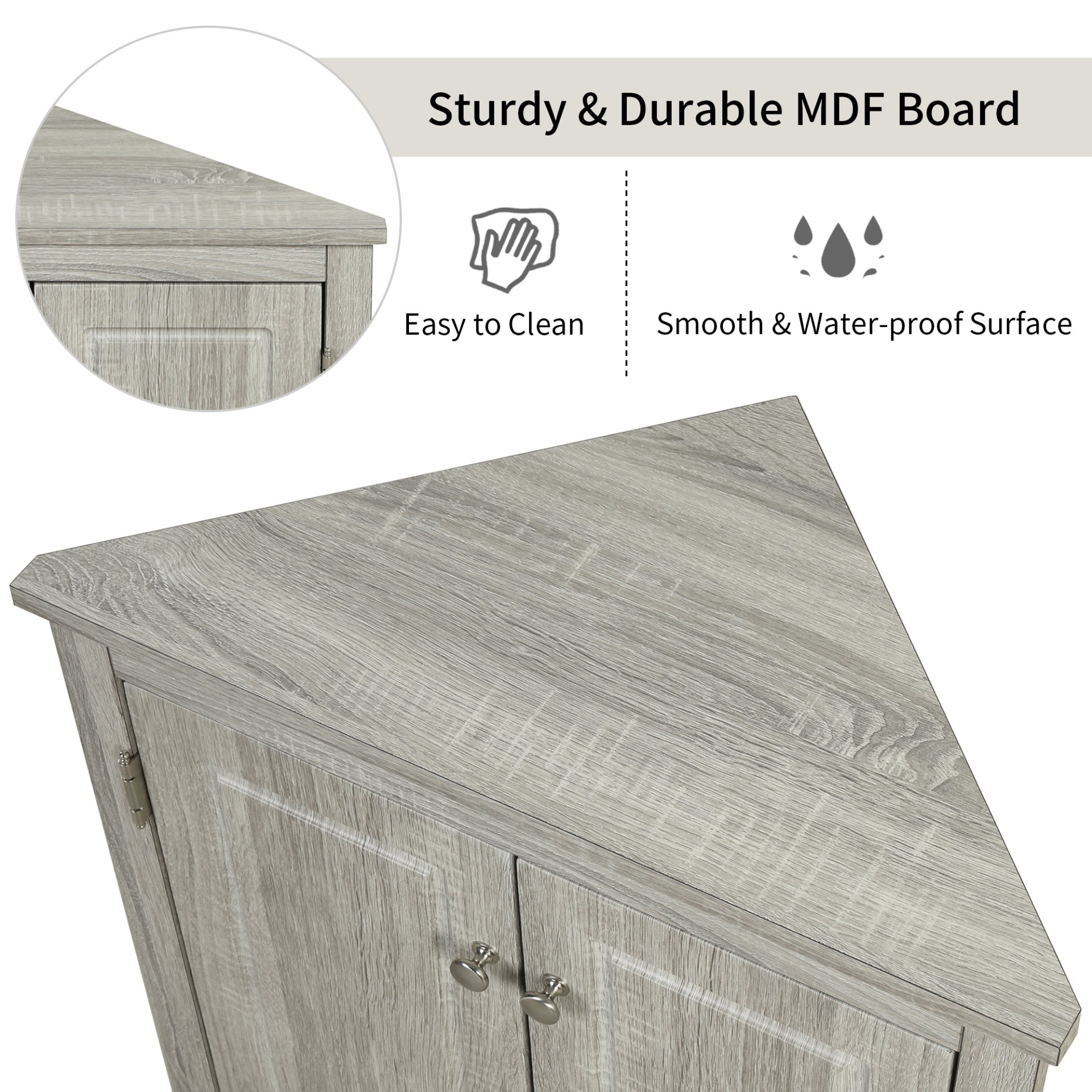 Triangle Bathroom Storage Cabinet With Adjustable Shelves, Freestanding Floor Cabinet For Home Kitchen - Oak - Image 10