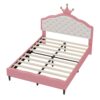 Full Size Lovely Crown Fantasy Leather Princess Bed With Tufted Headboard - Pink / Cream - Image 5