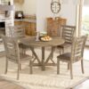 5 Pieces Table Set Round Dining Table Solid Wood Modern Farmhouse Rustic Look Distressed Look - Grayish Brown - Image 2