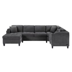 U Shaped Sectional Sofa, Corner Living Room Couch With Built In Cup Holders, Storage, USB Ports - Gray