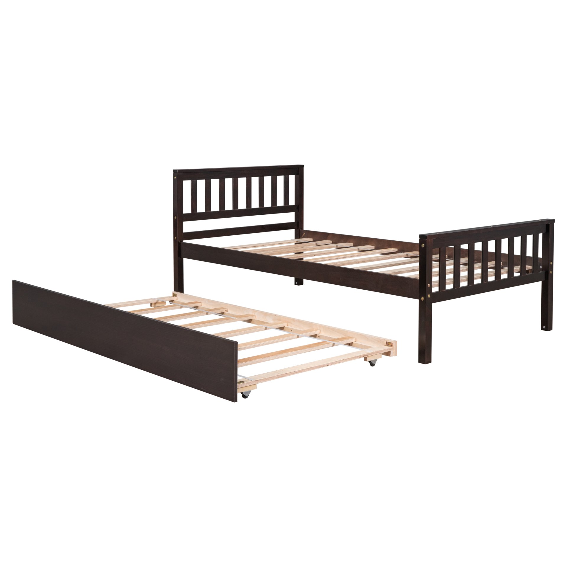 Twin Bed With Trundle, Platform Bed Frame With Headboard And Footboard, For Bedroom Small Living Space, No Box Spring Needed - Espresso - Image 12