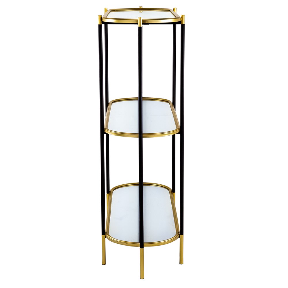 3 Tier Metal Console Table, Mirrored Shelf - Golden Black - Image 4