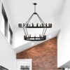 2 Tiers Wagon Wheel Chandelier Wooden Farmhouse 36 Light (24 / 12) Or (12 / 24) Metal Chandeliers 2 Story Light Fixtures Industrial For High Ceiling Living Dining Room Foyer, Adjustable Height - Black - Image 7