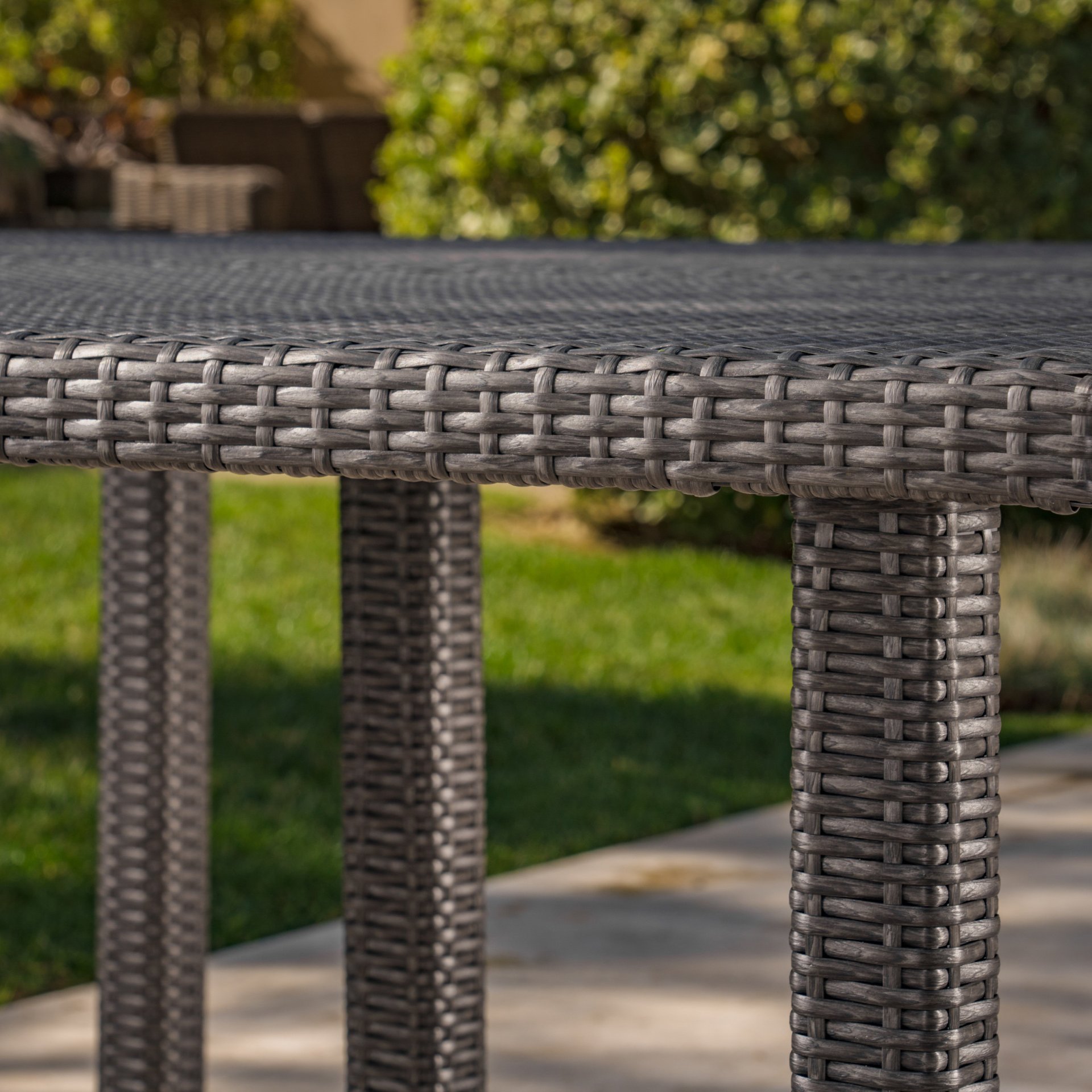 Outdoor Square Rattan Wicker Dining Table - Gray - Image 7