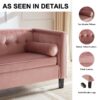 Mid-Century Velvet Sofa, Love Seats Sofa Furniture With Bolster Pillows, Button Tufted Couch For Living Room, Tool - Free Assembly - Pink - Image 5