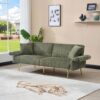 Modern Corduroy Sofa Bed, Foldable Double Sofa With Armrests - Green - Image 8
