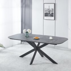 Modern Dining Table, MDF With Paper Finish, Metal Leg Powder Coating - Gray / Black