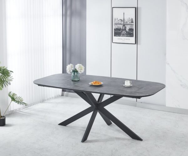 Modern Dining Table, MDF With Paper Finish, Metal Leg Powder Coating - Gray / Black
