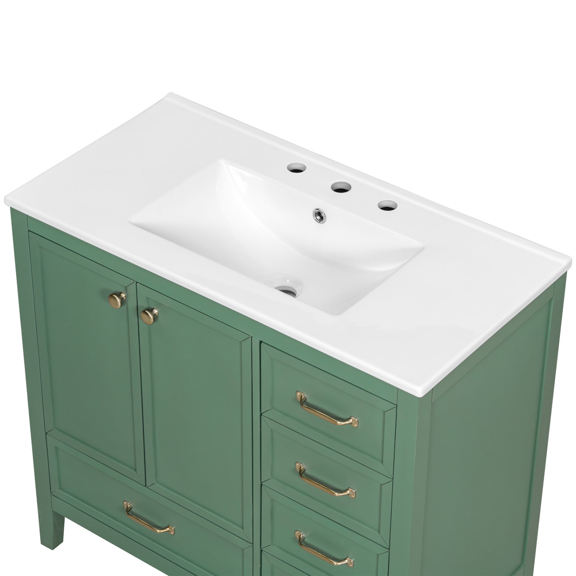 Elegant Vintage 36" Bathroom Vanity With Sink And Soft Closing Door, 4 Drawers Of Different Sizes Frame - Green - Image 12