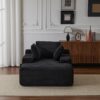 Oversized Chaise Lounge Chair Cozy Cloud Couch, Plush Corduroy Upholstered Sleeper Sofa Daybed With 3 Throw Pillows And Wide Armrest For Living Room - Black - Image 10