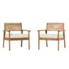 Modern 2 Piece Slat Back Solid Acacia Wood Patio Club Chair Set - Brown - Image 2