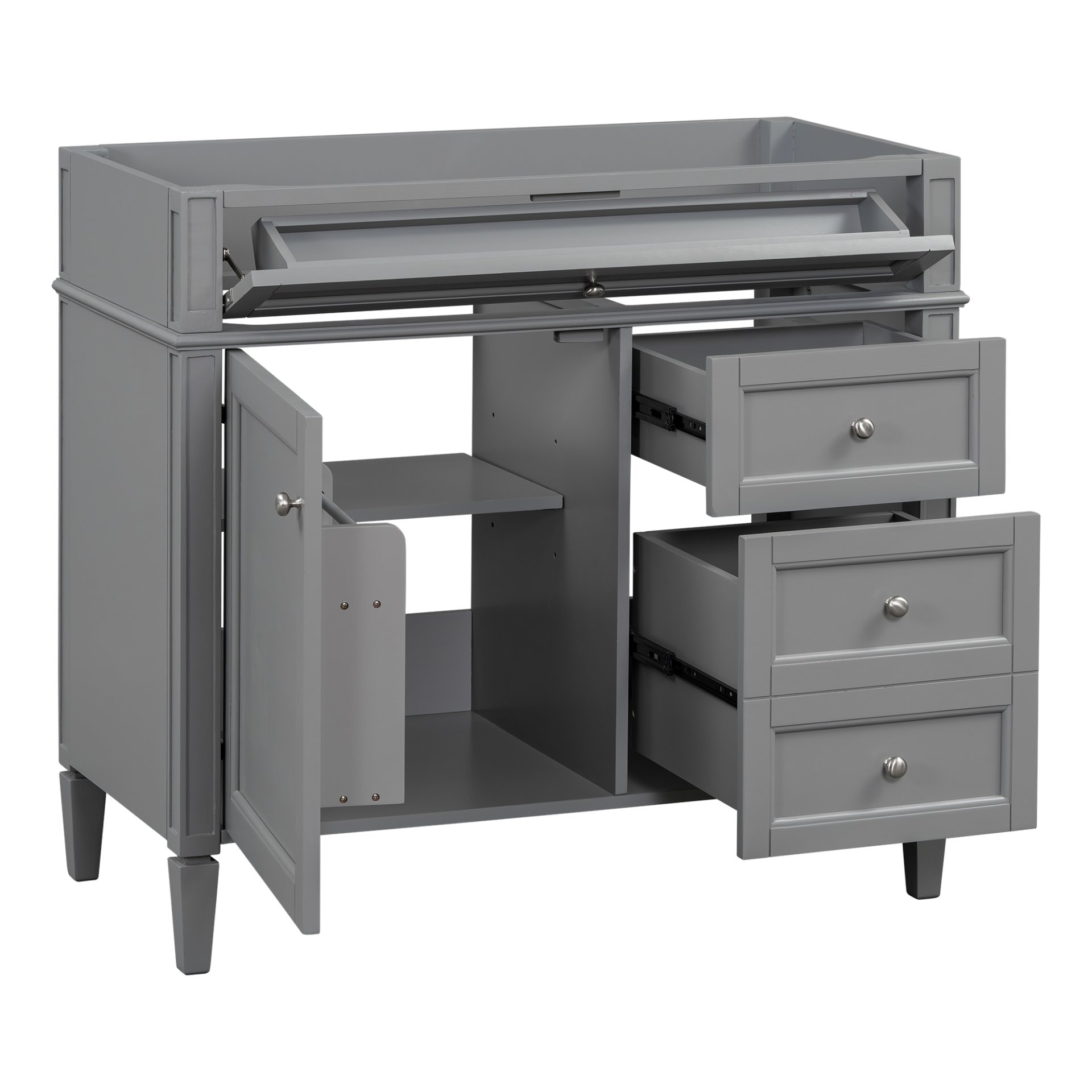 Bathroom Vanity Without Top Sink, Modern Bathroom Storage Cabinet With 2 Drawers And A Tip-Out Drawer, Frame (Not Include Basin Sink) - Gray - Image 6