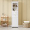 Tall Bathroom Storage Cabinet With Glass Doors, Free-Standing, Two Drawers, And Adjustable Shelves, MDF Board, Painted Perfect For Displaying Your Favorite Items - White - Image 2