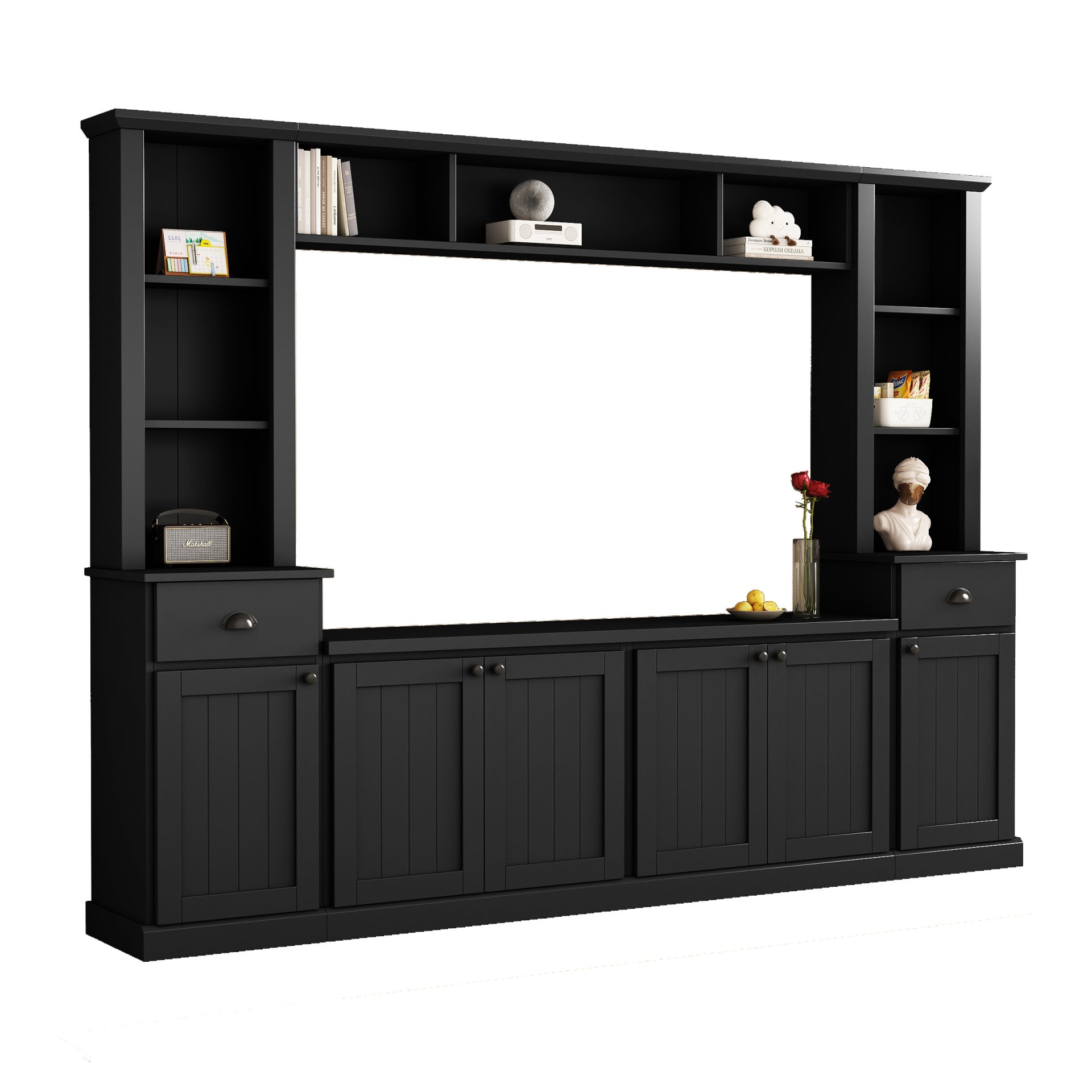 Minimalist - Entertainment Wall Unit Set With Bridge For TVs Up To 75", Ample Storage Space TV Stand With Adjustable Shelves - Black - Image 13