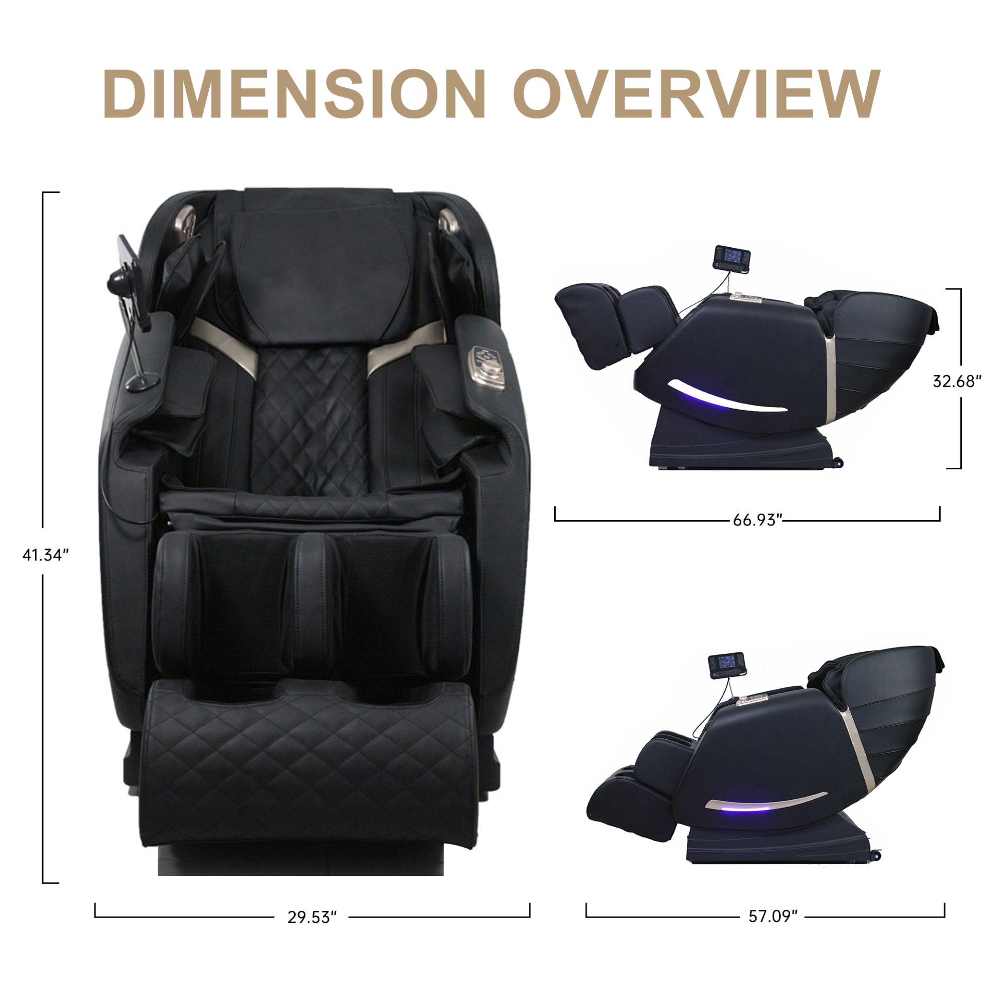 Full Body Massage Chair With Zero Gravity Recliner, With Two Control Panel: Smart Large Screen & Rotary Switch, Spot Kneading And Heating - Black - Image 3
