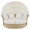 Outdoor Patio Daybed Wicker Rattan Double Daybed Round Sofa Furniture Set With Retractable Canopy, 4 Pillows For Lawn Garden Backyard Porch Pool - Beige - Image 9