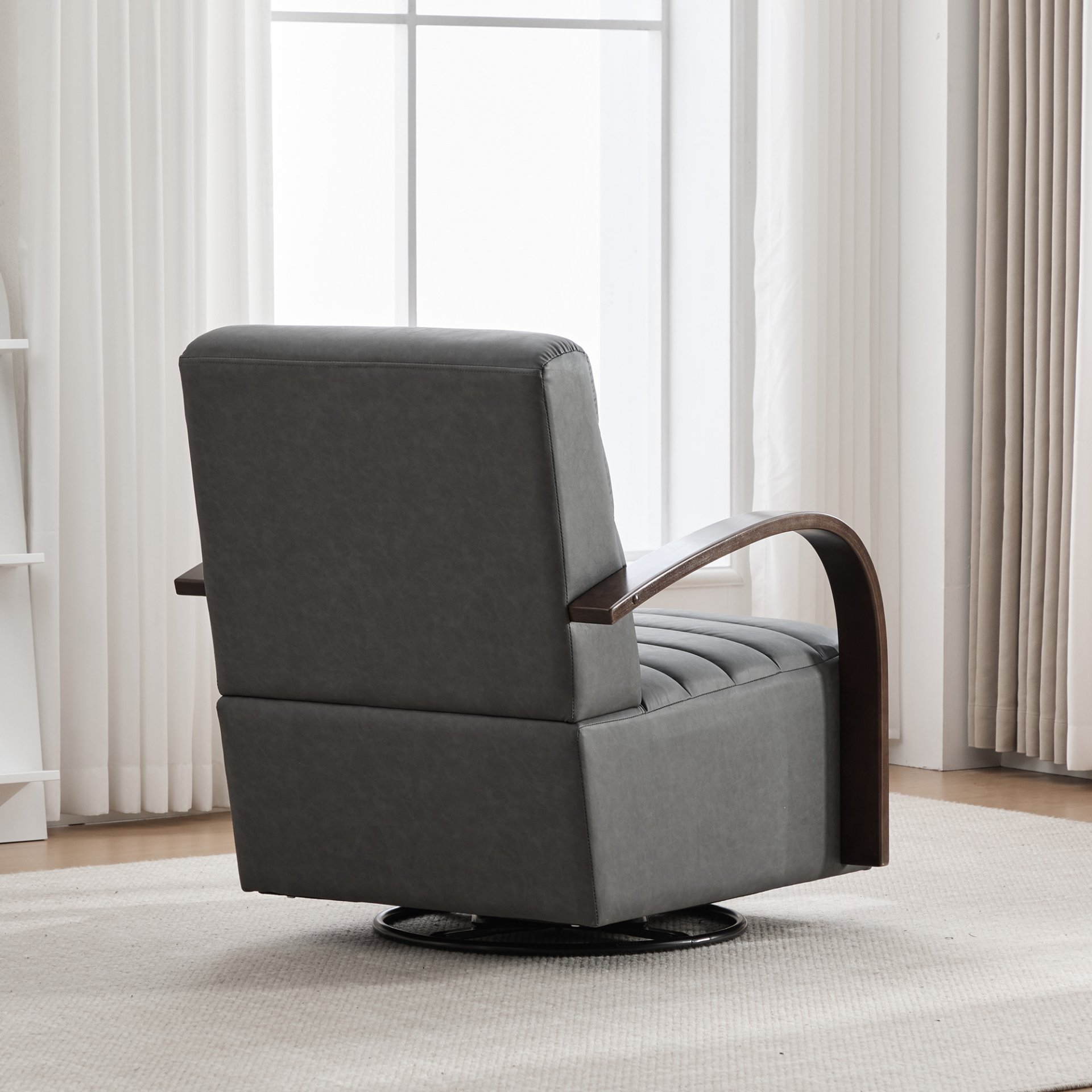 360° Swivel Accent Chair With Armrests, Comfy Lounge Reading Chair - Gray - Image 8