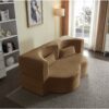 Floor Sofa With 2 Pillows, Convertible Plush Corduroy Foam Filled Sleeper Sofa Bed - Camel - Image 4