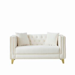 2 Seater Deep Seat Sofa, Sofa With Button Nailhead, Square Arm Couches, Furniture For Living Room - Beige