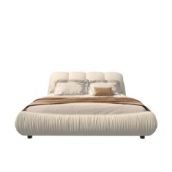 Queen Size Luxury Upholstered Platform Bed With Oversized Padded Backrest And Solid Wood Frame, Suitable For Multiple Heights Of Mattresses - Beige