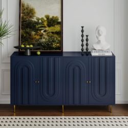 Modern Lacquered 4 Door Wooden Cabinet Sideboard Buffet Server Cabinet Storage Cabinet, For Living Room, Entryway, Hallway, Office, Kitchen And Dining Room - Blue