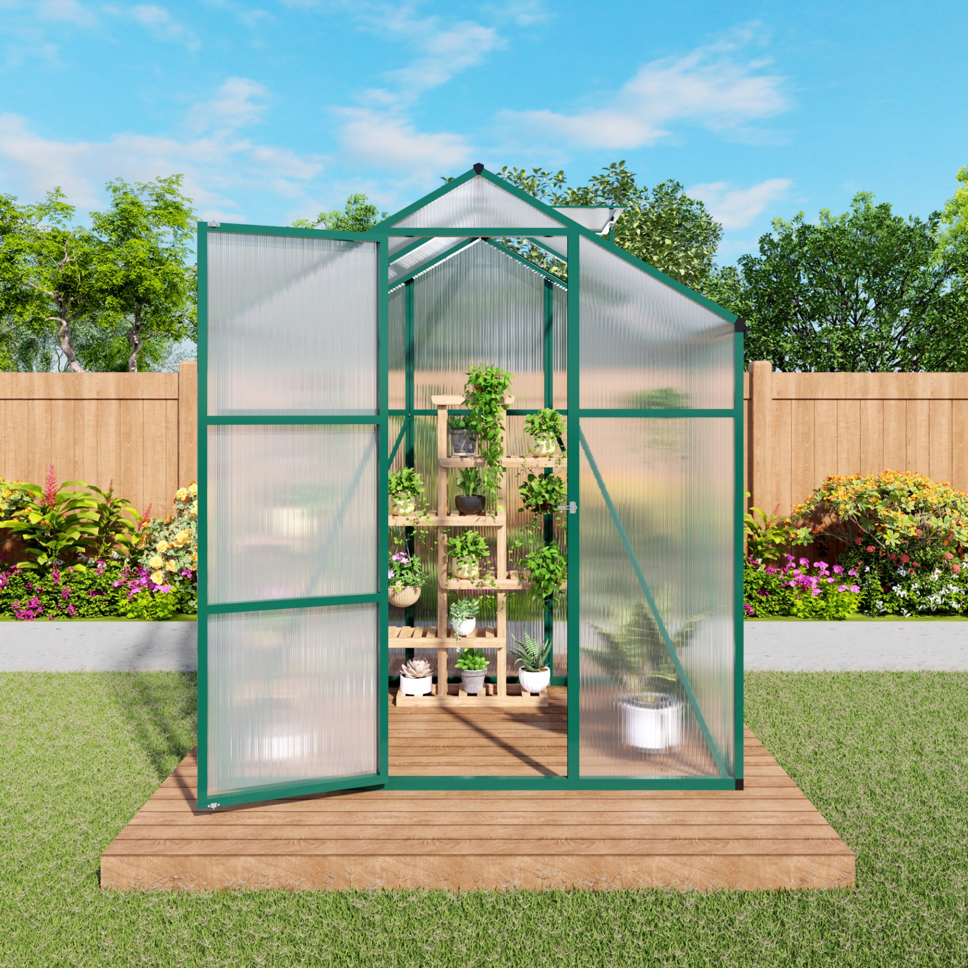 Newly Marketed Gain Height Windproof Aluminum Greenhouse 6 X 4 Ft Polycarbonate Greenhouse Raised Base And Anchor Aluminum Heavy Duty Walk - In Greenhouses For Outdoor Backyard In All Season - Green - Image 8