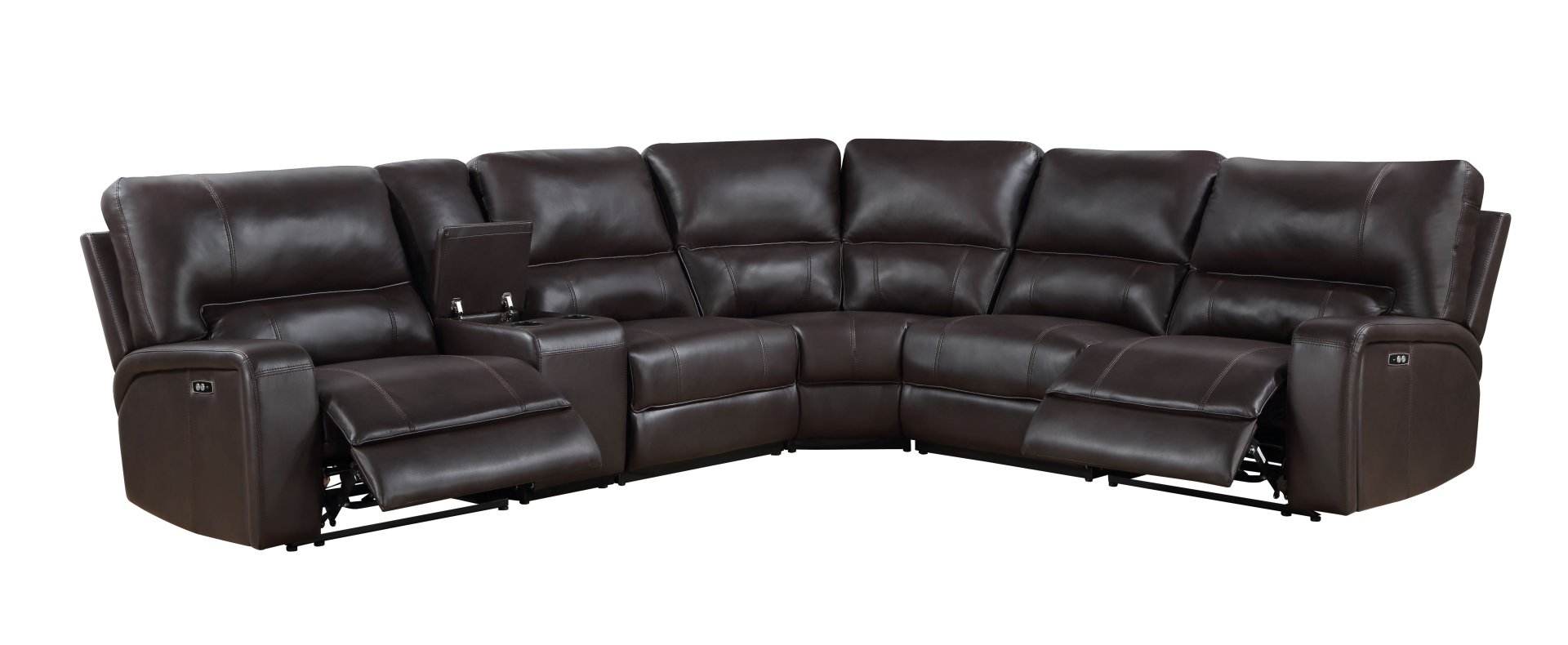 Saul - Faux Leather Power Recliner Sectional Sofa With USB Port Cupholder Console - Espresso - Image 4