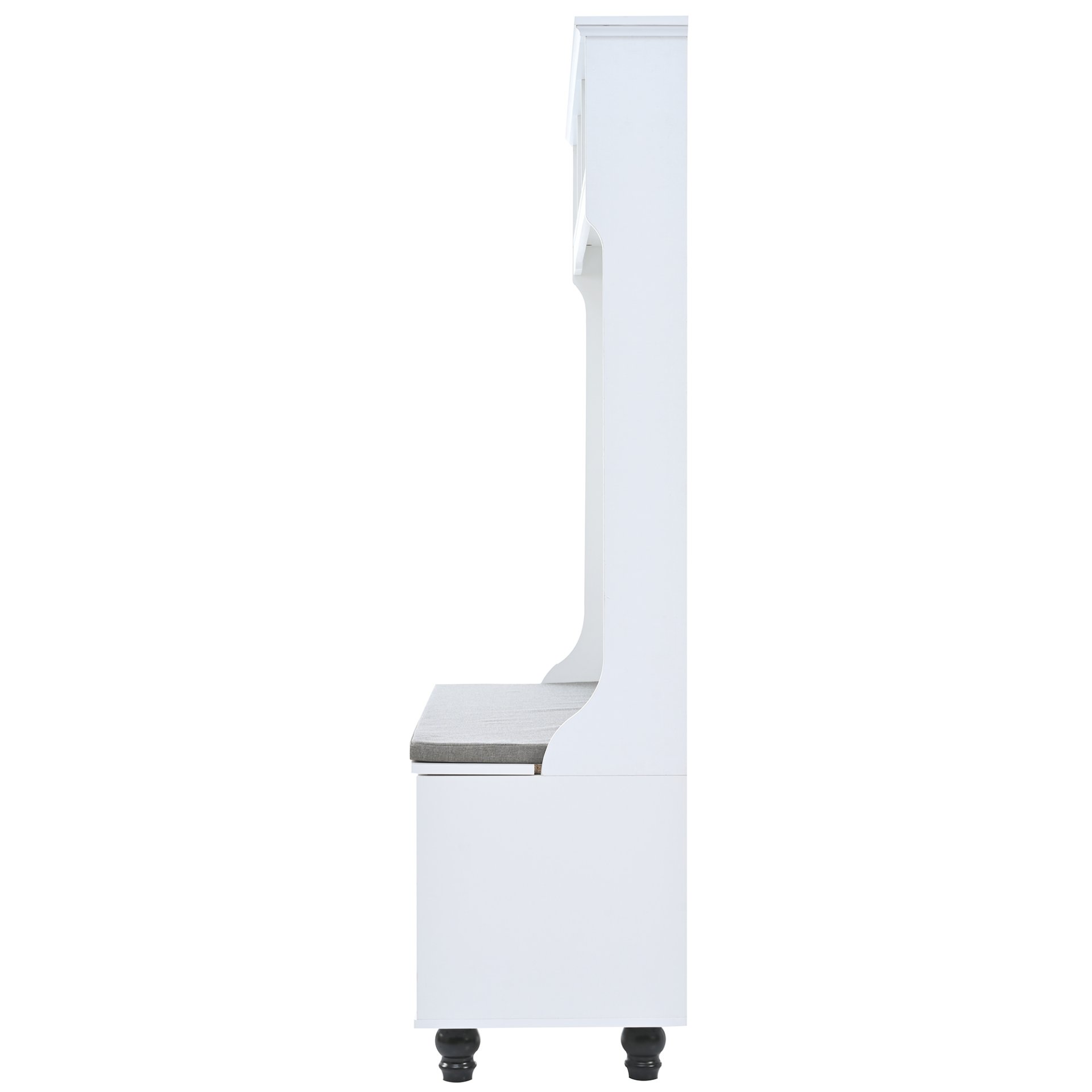 5 In 1 Entryway Bench With Shutter - Shaped Doors, Coat Rack, Cushion And 4 Sturdy Hooks, Wide Hall Tree With Storage Bench For Hallway, Entryway, Living Room - White - Image 16
