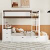 Full Over Full Bunk Bed With Twin Size Trundle, Storage And Desk - White / Walnut - Image 22