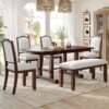 6 Piece Extendable Dining Table Set, Wood Table With Removable Leaf, 4 Upholstered Chairs And Bench - Cherry - Image 23