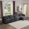 Modern Upholstered 4 Seater Corduroy Sofa With Footstool Corduroy Fabric - Gray - Image 11