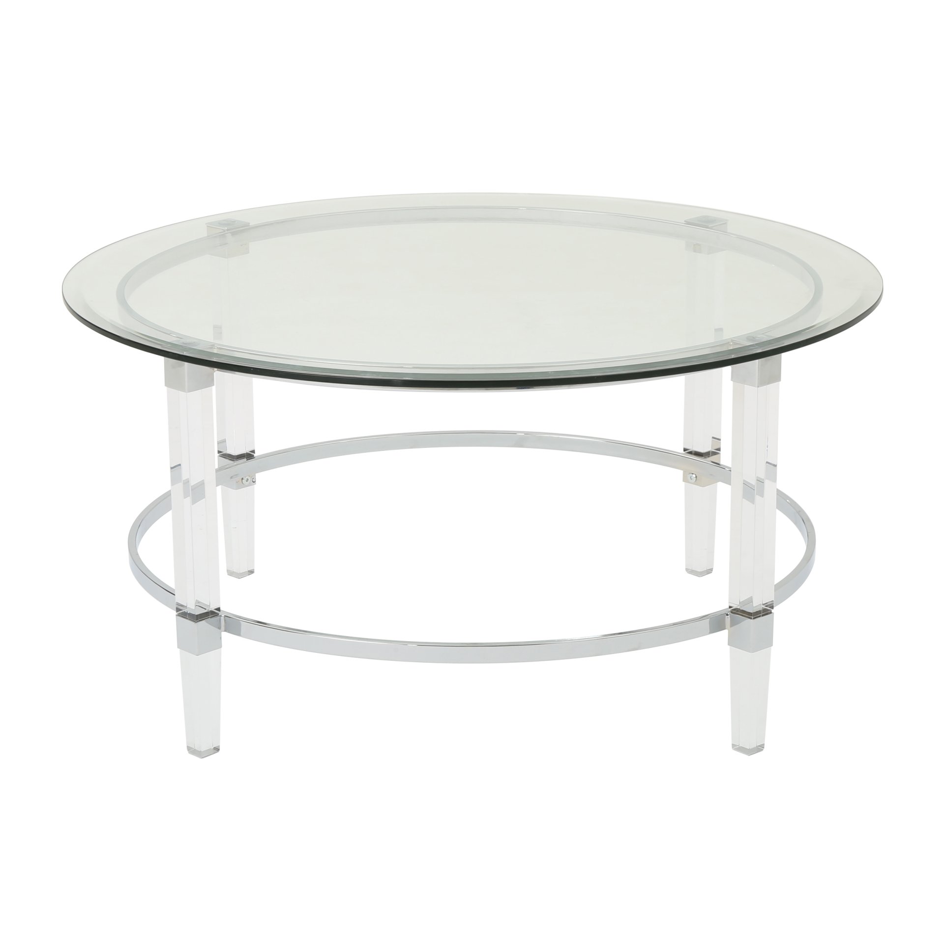 Tempered Glass Round Coffee Table With Four Legs - Clear - Image 5