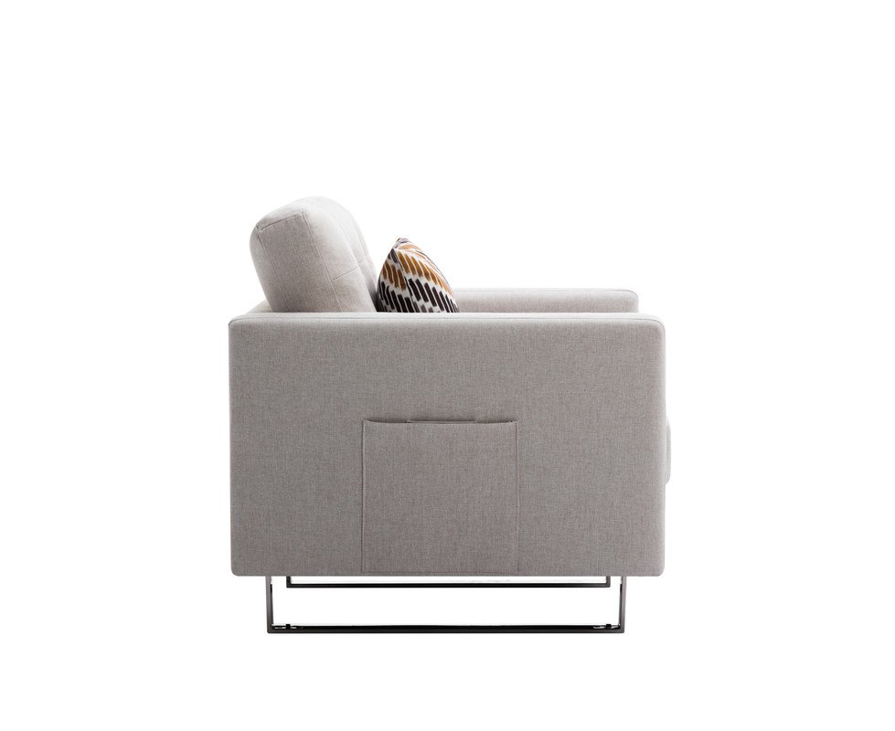 Victoria - Linen Fabric Armchair With Metal Legs, Side Pockets, And Pillow - Beige - Image 5