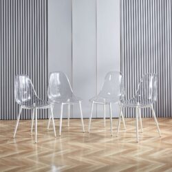 Dining Chair, Metal Leg, Plastic Seat (Set of 4) - Antique White