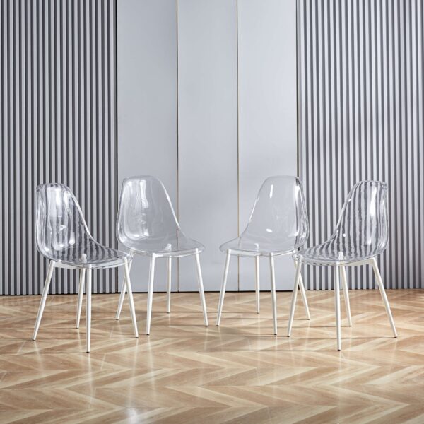 Dining Chair, Metal Leg, Plastic Seat (Set of 4) - Antique White