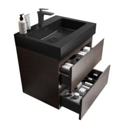 Alice - 24" Bathroom Vanity With Sink, Large Storage Wall Mounted Floating Bathroom Vanity For Modern Bathroom, One-Piece Sink Basin Without Drain And Faucet - Walnut / Black