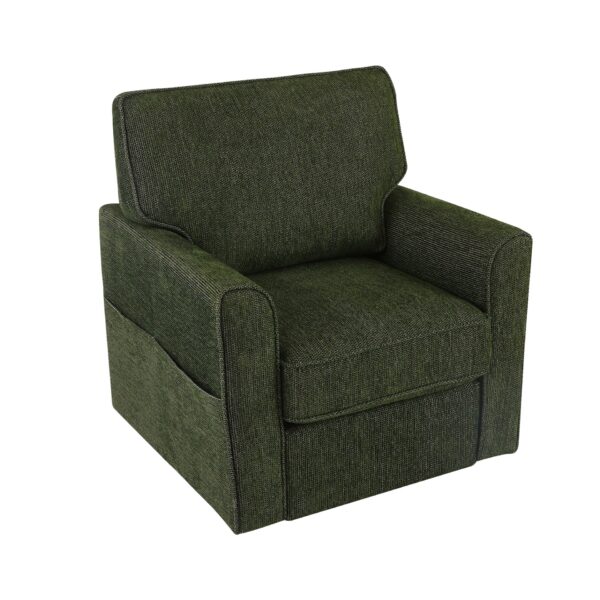 360° Swivel Chair Accent Barrel Armchair With Side Pockets, Chenille Upholstery, Compact Size - Green