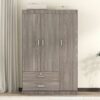 3 Door Wardrobe With 2 Drawers, Grain Effect - Gray - Image 16