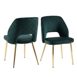 Velvet Dining Chairs With Metal Legs And Hollow Back Upholstered Dining Chairs (Set of 4) - Dark Green