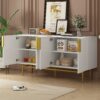 Modern Elegant 4 Door Sideboard Gold Metal Handle Buffet Cabinet For Dining Room, Living Room, Bedroom, Hallway - White - Image 4