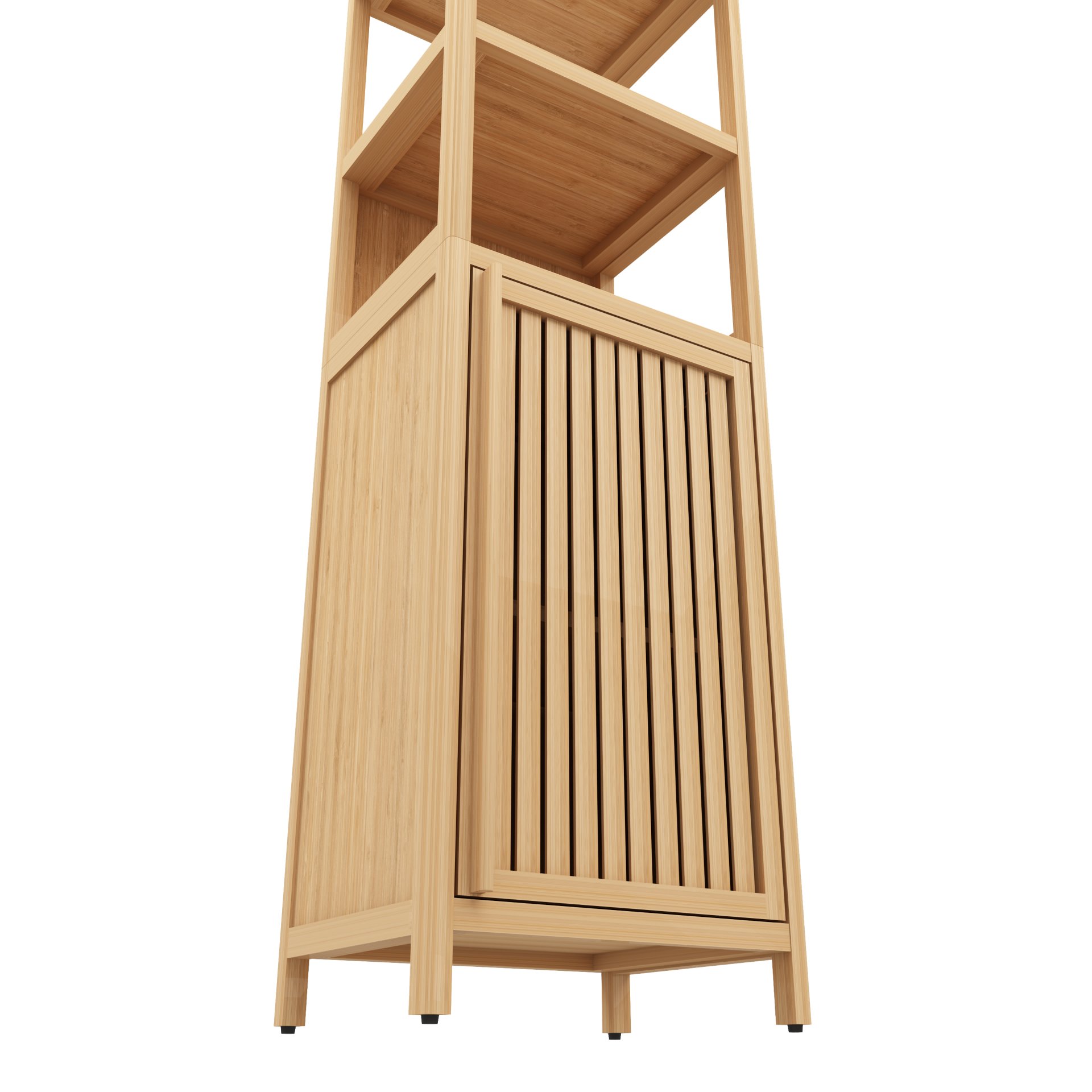 Bamboo Storage Tall Slim Cabinet With Shutter Door And 3 Tier Shelves For Living Room, Kitchen, Bathroom - Natural / Natural Multi / Natural Wood - Image 7