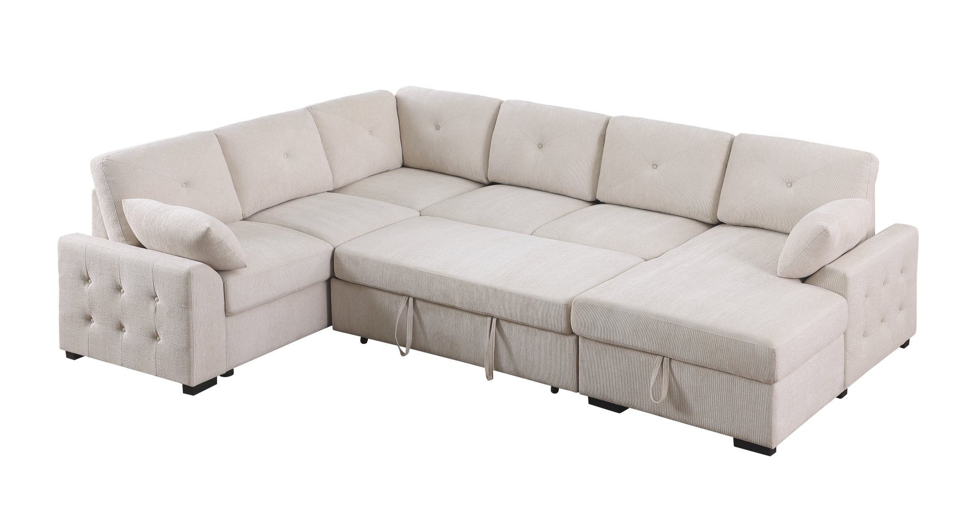 Nyhan - Upholstered Corner Sectional With Pull Out Loveseat And Storaged Chaise - Beige - Image 5