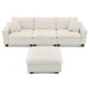 Modern Convertible Sectional L Shaped Reversible Couch Set With Free Pillows 4 Seat Suede Sleeper Sofa With Ottoman - Beige - Image 4