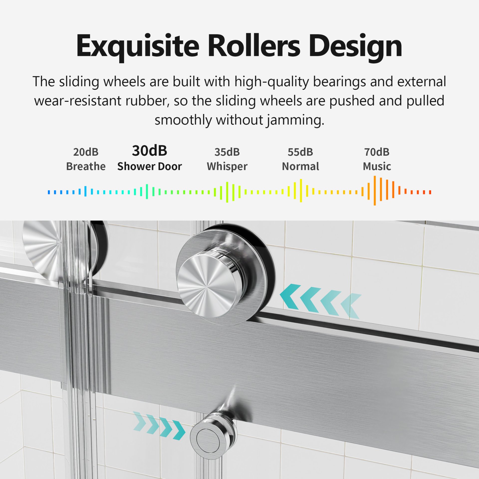 Frameless Double Sliding Soft-Close Shower Door, 3 / 8"Thick SGCC Tempered Glass Door - Brushed Nickel - Image 5