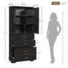 Bathroom Cabinet With 3 Drawers, Adjustable Shelf, Panels, Steel Handles, Soft Close Doors - Black - Image 3