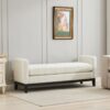 Elegant Upholstered Bench, Daybed, Ottoman With Wood Legs & Bolster Pillows - Ivory Boucle - Image 5