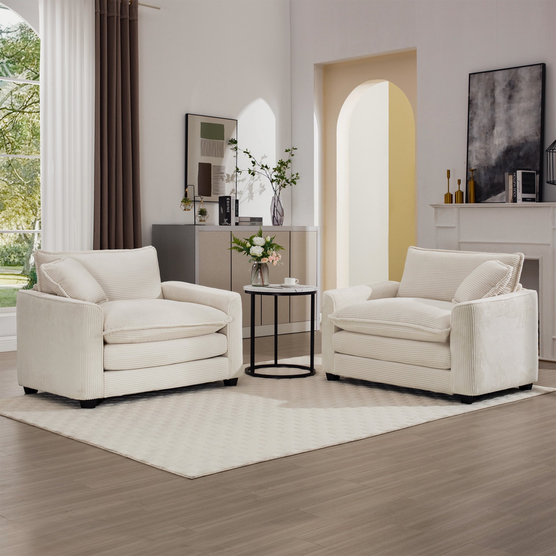 Luxurious And Sophisticated Deep Seated Sofa Set With 2 Single Sofas - Beige - Image 14