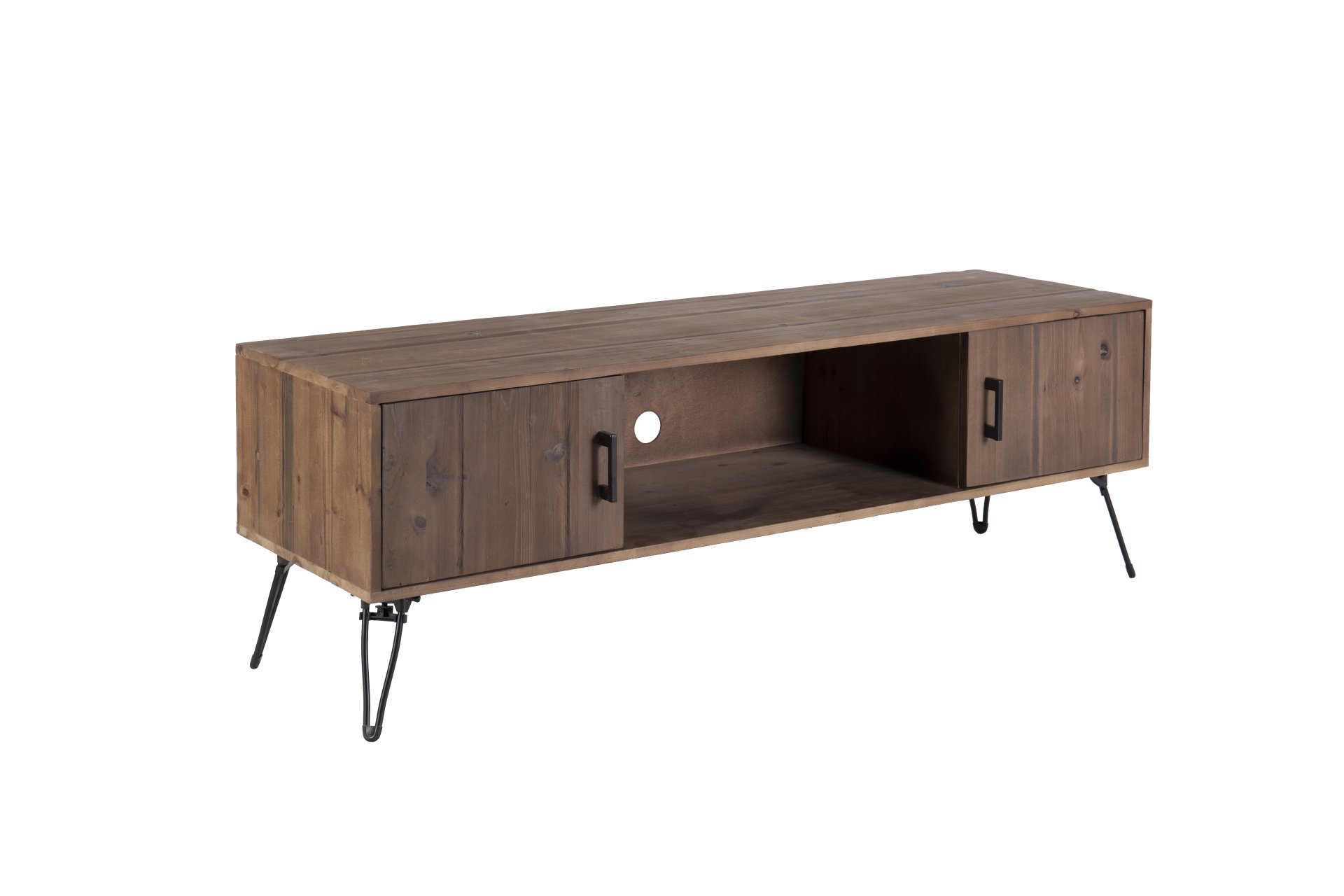 Industrial Style Reclaimed Wood Media TV Stand With Storage Cabinet For Living Media Room - Natural - Image 3