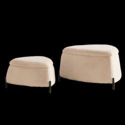 2 Piece Upholstered Storage Ottoman Set With Metal Legs Foot Stool Coffee Side Table Reversible Lid Light - Light Camel